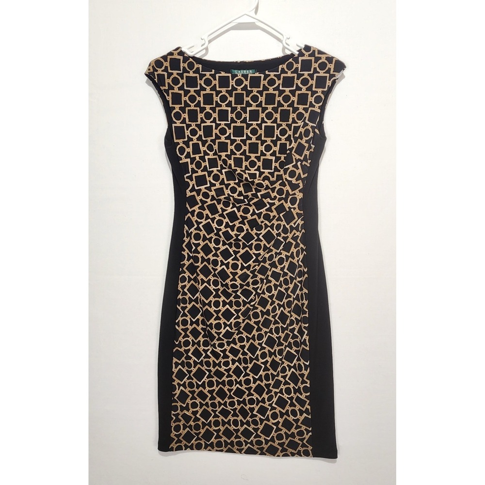 Lauren Ralph Lauren Women's Elegant Classy Pencil Dress Beige/Black Size 2P
